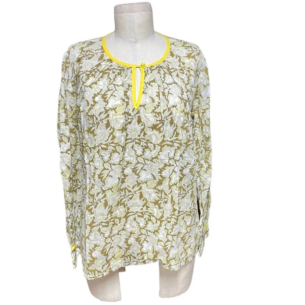 Roberta Roller Rabbit Yellow and‎ Brown Floral Print Peasant Top Size XS